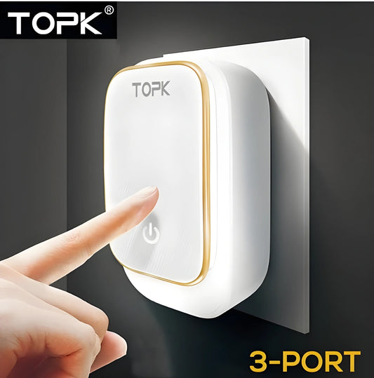 3-Port Phone Charger With Dimming Nightlight
