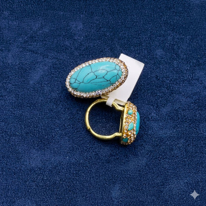 Turquoise Oval Crystal Statement Ring