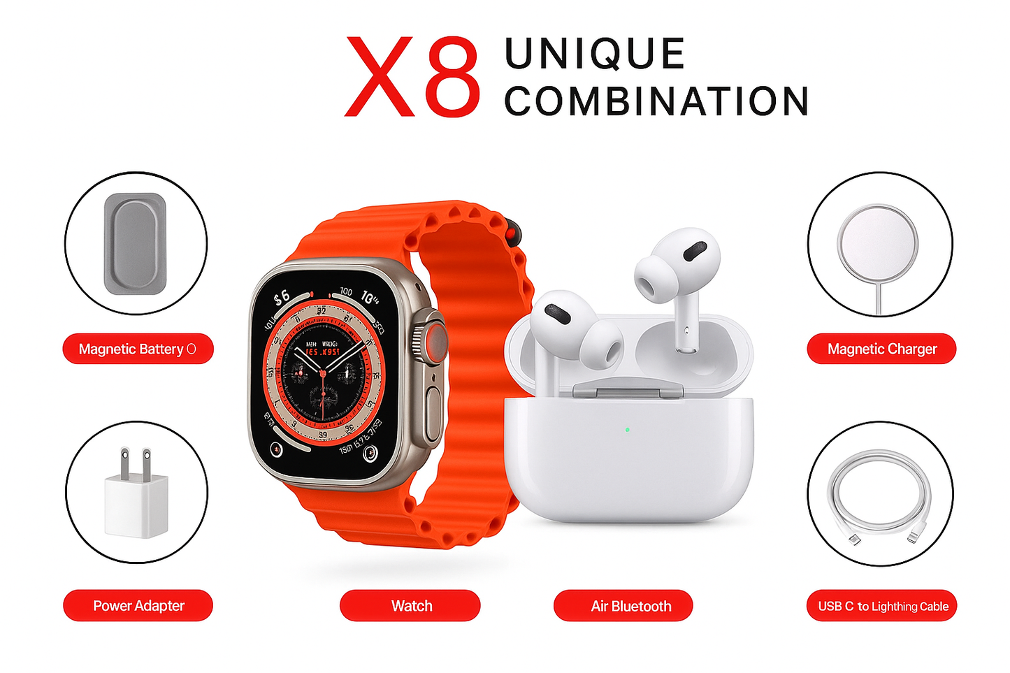 X8 Smartwatch with Power Bank and Wireless Earphone