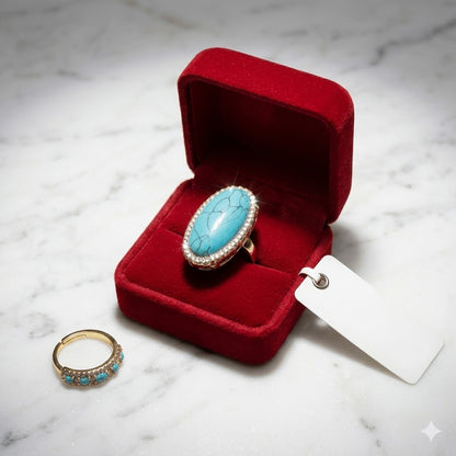 Turquoise Oval Crystal Statement Ring