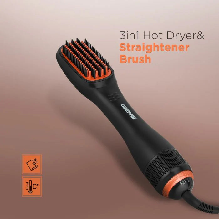 Geepas 3-in-1 Hot Dryer and Straightener Brush-2 Speed Heat Setting and Cool Function